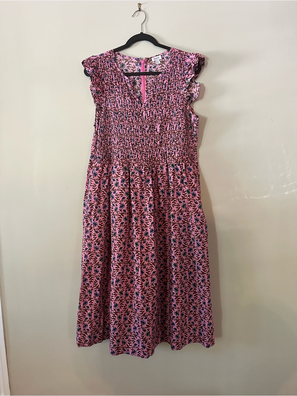 J. Crew Pink Floral Smocked Sundress with Navy Accents
